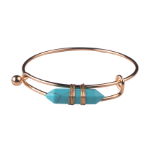 Bracelet jonc manchette prisme hexagonal turquoise plaqué or